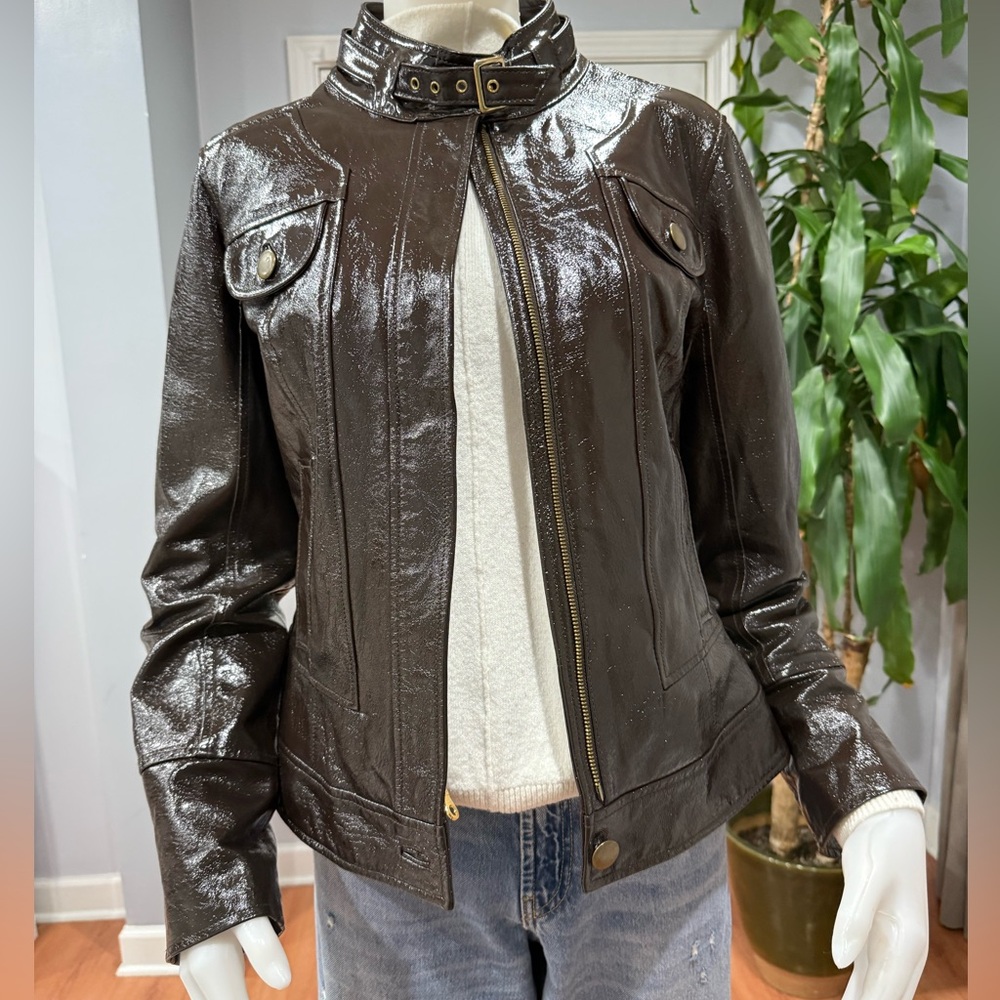 Express Faux Leather Moto Jacket – Leopard Print Lining, Size large